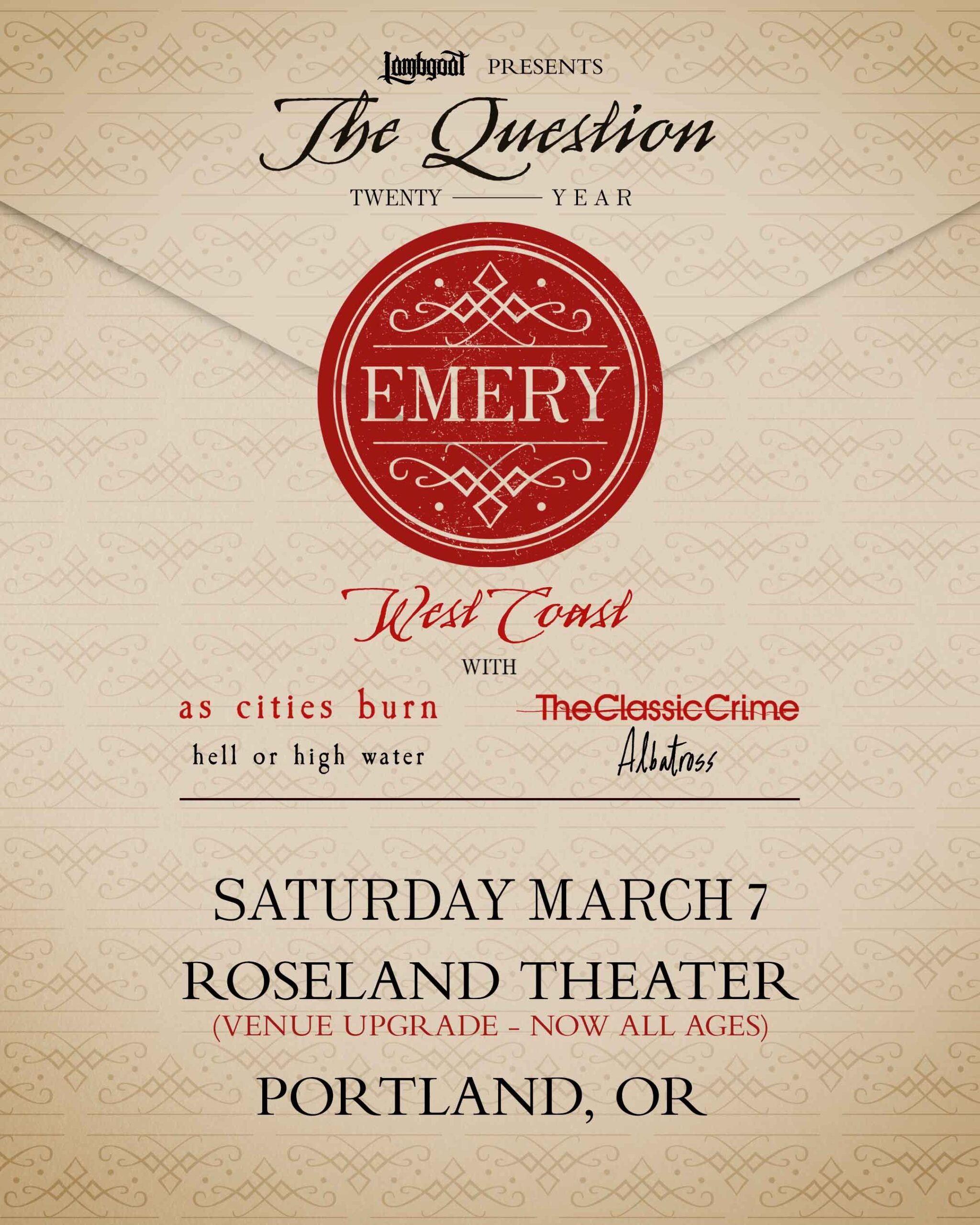 Emery — 20th anniversary of The Question *MOVED TO ROSELAND THEATER*